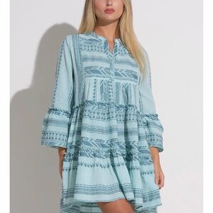 100% Cotton Elan Charli Blue Patterned Boho Dress